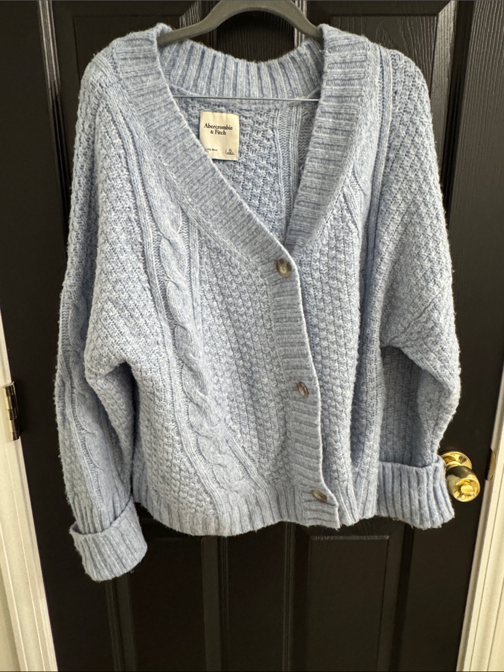 Abercrombie & Fitch Blue Cable Knit Button-Up Cardigan